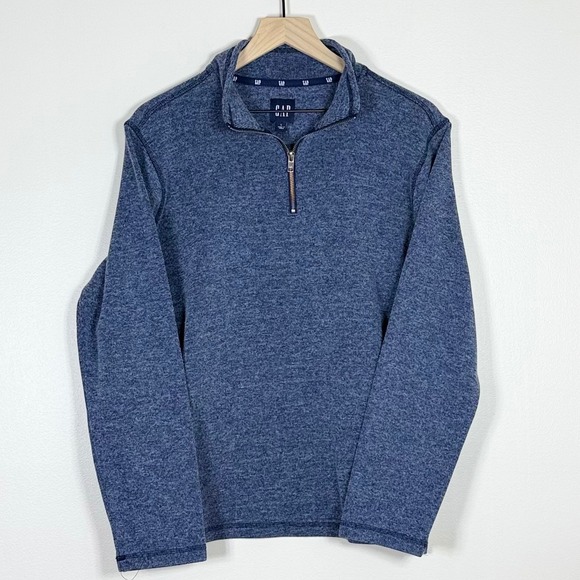 GAP Other - GAP Mens Quarter Zip Pullover Large Blue Marled Knit Mock Neck Casual Classic